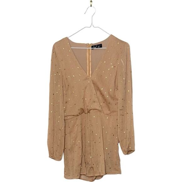 Lulus Whimsical Dreams Star Print Long Sleeve Romper in Blush Size S - Picture 3 of 6